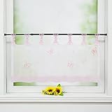 Delien Scheibengardine Voile Bistrogardinen mit Schlaufen Küchen Kurzstore Stickerei »Schmetterling« Transparente Durchstangenzug Stores Gardine Kurzvorhang BxH 90x30cm,Rosa