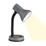 Brilliant Junior Tischlampe grau – Schreibtischlampe mit Flexarm & Kippschalter – E27 Fassung, LED geeignet – moderne Leselampe