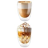 Doppelwandige Kaffeegläser, Latte Macchiato Gläser 350ml, Doppelwandige Gläser, Kaffeetassen Glas, Cappuccino Tassen für Kaffee, Eis, Milch, Saft, Tee, 2er Set