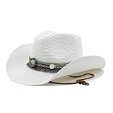 Cowboy-Strohhut for Männer und Frauen, Sommer, Outdoor, breite Krempe, Sonnenhüte, Urlaub, Strand, atmungsaktive Jazzkappe Für Halloween und Festivals(White)