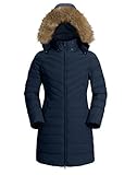 Pioneer Camp Wintermantel Damen Lang Warm Steppmantel Wasserdicht Winterjacke Mantel Damen Winter mit Abnehmbarer Kunstpelzkragen Navy Blau L