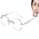 USCAA Women’s Diamond Rimless Anti-Blue Light Presbyopia Glasses, Fashionable Anti-Blue Light Rimless Reading Glasses (Silver,1.0)