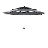 PHI VILLA Sonnenschirm Balkon Groß 300cm Balkonschirm Garten Terrasse Gartenschirm mit Kurbel UV Schutz Parasol Windfest,Grau