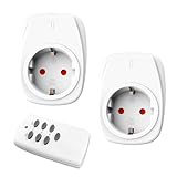 HBN 2X Funksteckdosen mit 1 Fernbedienung, 16A/3.680W Ferngesteuerte Stecker Set für Innen Weihnachtsdeko, Haushaltsgeräte, Reichweite 30m, Weiß