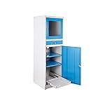 Certeo Computerschrank | HxBxL 185 x 60 x 61 cm | Lichtgrau RAL 7035-Lichtblau RAL 5012 | Computerpult Schrankschreibtisch Computer-Arbeitsstation