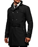 Runcati Trenchcoat Herren Slim Fit Zweireiher Mantel Mittellang klassisch Business Casual Coat Herbst winddicht Mantel,Schwarz,XL