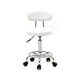 Bonnlo Rollhocker, Arbeitshocker, Bürohocher, höhenverstellbar mit Rückenlehne& Lehne, Drehhocker für Büro/Salon/Bar, Kunstleder, Weiß