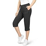 33,000ft Damen 3/4 Hose Capri Wanderhose Stretch Leichte Radhose Taschen Sommer Outdoor Golf Hose Schwarz 44