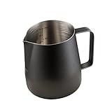 Milchkännchen Edelstahl 400ml,Barista Milchschaumkännchen,Kaffee Creamer Milch Aufschäumer Kännchen Tasse mit Messung Mark,Milchkanne zum Aufschäumen geeignet für Kaffeevollautomaten (Schwarz,400 ml)