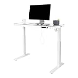 Seville Classics AIRLIFT Höhenverstellbarer Tisch, Gehärtetes Glas, Weiß, 121 x 61 cm