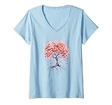 Damen Kirschbaum in Blüte T-Shirt mit V-Ausschnitt