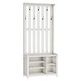 VASAGLE Garderobenständer, Kleiderständer, Schuhbank, Garderobe, Jackenständer mit Ablage, 7 Doppelhaken für Jacken, Hüte, Flur, Schlafzimmer, Wohnzimmer, 35 x 81 x 180 cm, vintageweiß HSR414W01