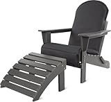 normani Original Adirondack Gartenstuhl in Holzoptik aus extra stabilem und langlebigem recyeltem Material - Faltbarer Gartensessel mit Fußstütze und Auflage Terassenstuhl Farbe Anthrazit