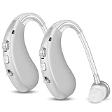 Aolso Hörgeräuschverstärker, 2Pcs Funktion zur Geräuschreduzierung wiederaufladbarer Geräte im Silberformat, ergonomische Passform, lange Akkulaufzeit hochauflösende Klangqualität Mit Aufbewahrungsbox