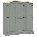FARBUROI Kleiderschrank Mexiko-Stil Kiefernholz 3 Türen Grau,CoronaKleiderschrank aus Kiefernholz Rustikal & Stauraumreich für Wohnund Schlafzimmer