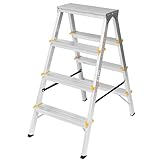 Zweiseitige Aluleiter Klappleiter Haushaltsleiter 2x4 Stehleiter Tragkraft 150kg TÜV | 4 Stufen / 150kg