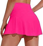 PINSPARK Tennisrock Damen Hosenrock Sport Rock mit Hose Kurz Laufrock hohe Taille Minirock Plisseerock Skort mit Innenshorts Tasche Sommerrock für Fitness Workout Golf Rosa S