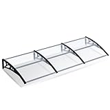 Eikuavons Vordach für Haustür 100x300cm, 6 mm Überdachung Haustür aus Aluminium und Polycarbonat, Transparentes Pultbogenvordach, Pultvordach, Sonnenschutz und Regenschutz, Grau