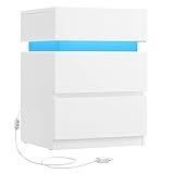 VASAGLE Nachttisch mit LED-Beleuchtung, Beistelltisch, einstellbare Farben, Sofatisch 3 Schubladen, Nachtschrank Schlafzimmer, modern, 35 x 40 x 55 cm, weiß LET630T10