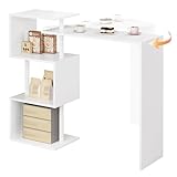 WOLTU Bartisch Stehtisch Bistrotisch Bartheke Tresentisch, mit 3 Ablagefläche, drehbar, Metall, MDF, 134x38x112cm(BxTxH), Weiß