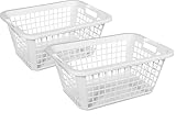 Großer Wäschekorb 69 Liter Kapazität 62x43x27 cm mit Griffen Plastik Kunststoff (2 Stück Weiß)