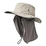 TOP-EX XL/XXL Sonnenhut Herren Sonnenschutz Mütze Breite Krempe Outdoor Trekking Hut mit Nackenschutz Safari Sommer Mütze Wasserdicht Faltbar Grau XL/XXL
