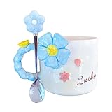 Tasse Frühlingstassen, 500 ml süße 3D-Kaffeetassen mit Löffel | Dekorativer Haus- und Gartenbedarf für Tee, Kaffeepause