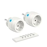 UCOMEN Funksteckdosen mit Fernbedienung, 2er Steckdosen mit 1er Fernbedienung, 10A/2300W Funk Steckdose mit Fernbedienung innen, Funksteckdose für Haushaltsgeräte, Weiß