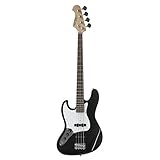 J & D JB E-Bass für Linkshänder, Bass mit Lindenkorpus und geschraubten Ahonhals in schwarz, Bassgitarre mit 2 Single Coils und Vintage-Style Bridge