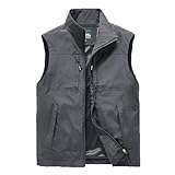 Vhersily Arbeitsjacke für Herren, ärmellos, 6 Taschen, einfarbig, für Fischerei und professionelle Fotografie, Sommerweste, mehrere Taschen, Anglerjacke, Jagd, Outdoor, Seitentasche, leicht