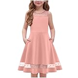 Mädchen Kleid Sommerkleid Rüschen Kurzärmel Mesh a Line Casual Partykleider Mit Taschen Kinder Kleider Für 6-13 Jahre Jumpsuit Mädchen Festliche Kleider Für Hochzeit Festliche Festliches Kleid