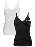 Herzmutter Stilltops Baumwolle OekoTex 100 - einfache Stillfunktion - Stilltop Set 2er - integriertes Bustier-BH mit Clip-Verschlüssen - 5420 (M, Schwarz/Weiß)