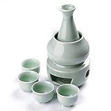 Japanisches Sake-Set, 7-teilig, Seladon-Weingläser-Set mit Wärmertopf und Kerzenofen, traditionelle Handwerksbecher für