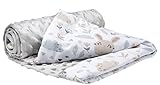 Medi Partners Krabbeldecke 100% Baumwolle 75x100cm doppelseitig multifunktional Minky Kuscheldecke für Kinderwagen weich flauschig (Lichtung mit grauem Minky)