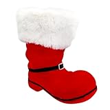 Idena 30537 - Nikolausstiefel ca. 18,5 x 13 x 20 cm, rot beflockter Weihnachtsstiefel mit Schnalle und Fellbesatz, als Weihnachtsdekoration oder Geschenkverpackung