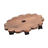 Abaodam Runder Pflanzenroller aus Massivem Holz mit 4 Universalrollen und Bremse 30cm Pflanzentransportständer mit Abflussloch für Große Blumentöpfe und Vasen