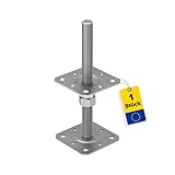 GRUNDLINE - Pfostenträger höhenverstellbar 50 bis 200 mm- Pfostenträger aufschrauben - Stützenfuß - Pfostenanker - Aufschraubhülse - Anker - Gewindestange m24-250 mm - Ankerplatte 100x100x4 mm