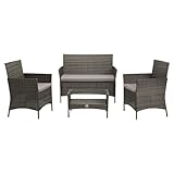 SVITA Brooklyn Gartenmöbel Poly Rattan Sitzgruppe Essgruppe Set Sofa-Garnitur Lounge Grau