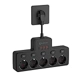 LEHOTPIA 5 Fach Anschlüsse Steckdosenverlängerung, 2500W Fach Steckdosenleiste, 10A USB Mehrfachsteckdose Steckdosenleiste mit 3 USB & 1 USB-C -Anschlüssen für Büro, Hause und Reisen(schwarz)