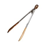 Grillzange aus Holz, Olivenholz-Küchenzange, Edelstahl-Flipper, rutschfeste Salat-Servierzange, hitzebeständig, langer Griff, Kochutensil für Zuhause, Outdoor, Grillen, Koch