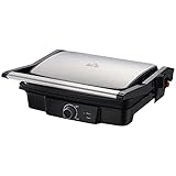 HOMCOM 2000W 3-1 Funktion Kontaktgrill Elektrogrill für 4 Scheibe Indoor-Grill antihaftbeschichtet Tischgrill mit regelbarem Thermostat 180 Grad aufklappbar Alu Stahl Silber+Schwarz 35,1x32,6x15,5 cm