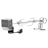 BBQ-Toro Edelstahl Grillspieß Set | 70 cm | Spiess Set inkl. Edelstahl Motor, 220V - 240V, inkl. 2 Stück Fleischklammern | Rotisserie, Drehspiess aus Metall verchromt, elektrischer Drehspiess