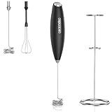 Arendo - Stab Milchaufschäumer elektrisch - MINI MILKSPACE - elektrischer Handmilchaufschäumer mit Batterien – Motor mit 13.000 U/min – Schneebesen und Dual-Quirl - Ständer – Cappuccino Shakes Cocktai