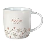 Grafik-Werkstatt Kaffeetasse mit Spruch 300 ml Porzellan Tasse Beste Mama der Welt, Weiß