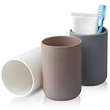 Ukaeno zahnputzbecher 3 Stück, Kunststoff in Lebensmittelqualität, absolut bruchsicher (Weiß, Grau, Braun)