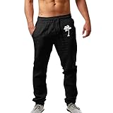 Leinenhose für Herren, lockere Passform, Jogginghose für Herren, Wanderhose mit Kordelzug, leichte Wanderhose, vielseitige Baustellen-Arbeitshose, bequeme Golfhose, taktische Outdoorhose, Schwarz , L
