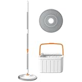 Bodenwischer und Eimer – Hartholz-Bodenwischer mit Auswringer, 2 Fächer, Fliesen-Decken-Wischsystem für Küche, Bad, Garage