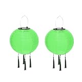 Solar Lampions Außen Wetterfest, Nylon Hänge Laterne Gartenlaterne Solarlaterne, LED Wasserdicht Lampion mit 4 Quaste, Warmweiß Solarlampions für Draußen, Garten, Hof, Hochzeit (30cm/2pcs/Grün)
