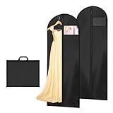 AMFUN 2 Stück Brautkleidhülle Kleidersack, 180x60cm Faltbare Kleiderhülle mit Griffen, Anzugsack Schützt vor Staub, Feuchtigkeit für Brautkleider Abendkleider (Schwarz)