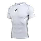 AMZSPORT Herren Kompressionsshirt Kurzarm Sportshirt Schnelltrocknend Laufshirt Funktionsshirt, Weiß M